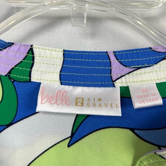 Belle Kim Gravel Blouse Womens Plus 1X Button Up V-neck Abstract Swirl Top - Picture 4 of 14